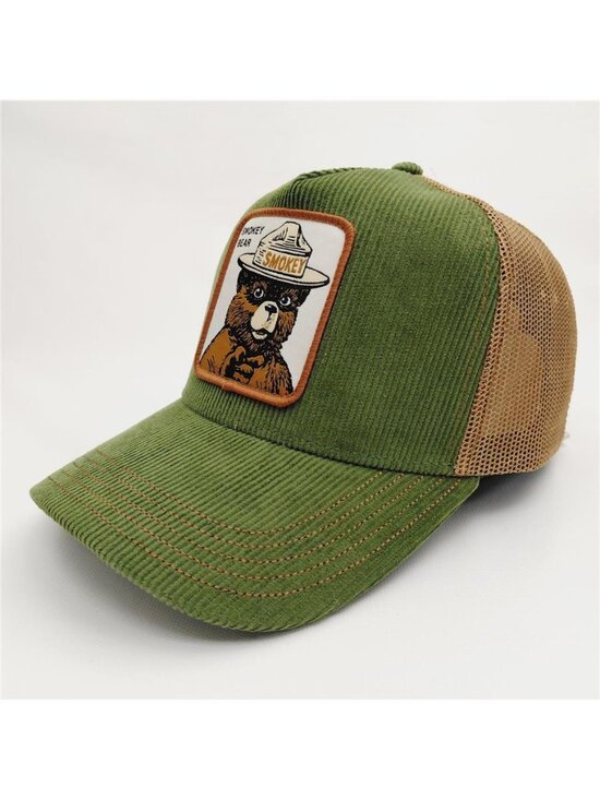 NWT Smokey Bear Corduroy Trucker Hat - Official Mad Engine Snapback - Green/Brow main image 4